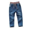 thumbnail image 1 of Staki Boys Baggy Jeans Boys Ripped Jeans Elastic Waistband Straight Leg Denim Pants for Boy Clothes(Dark Blue,7-8 Years), 1 of 9