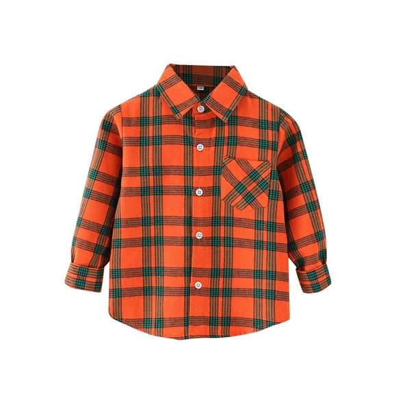 Staki Boys Button up Toddler Boys Long Sleeve Button Down Shirt Casual Collared Blouse(Orange,2-3 Years)