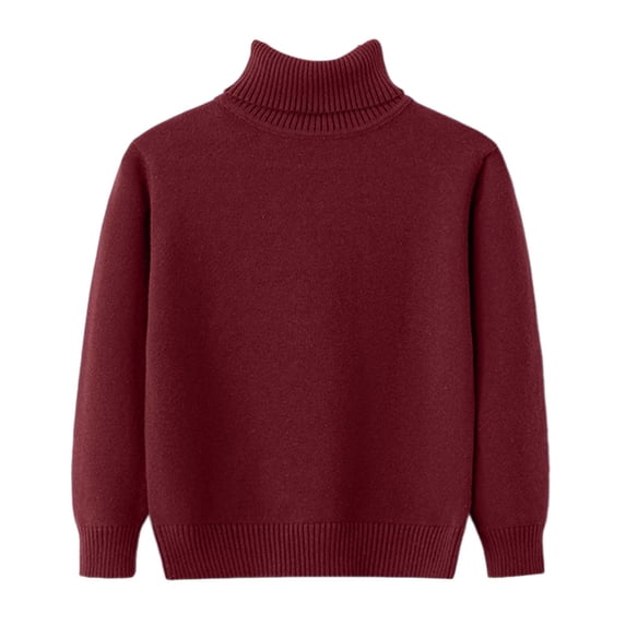 Staki Boys Casual Pullover Sweaters Kids Chunky Turtleneck Waffle Knit Jumper Tops(Wine,3-4 Years)