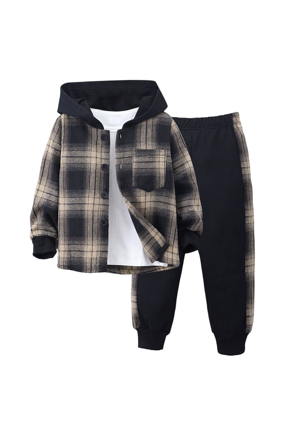 Boys' Clothing Sets Toddler Boy Clothes Color Blocking Hooded Sweatshirts Pants Set Toddler Boy Fall Winter Outfits(Brown,5 Years)