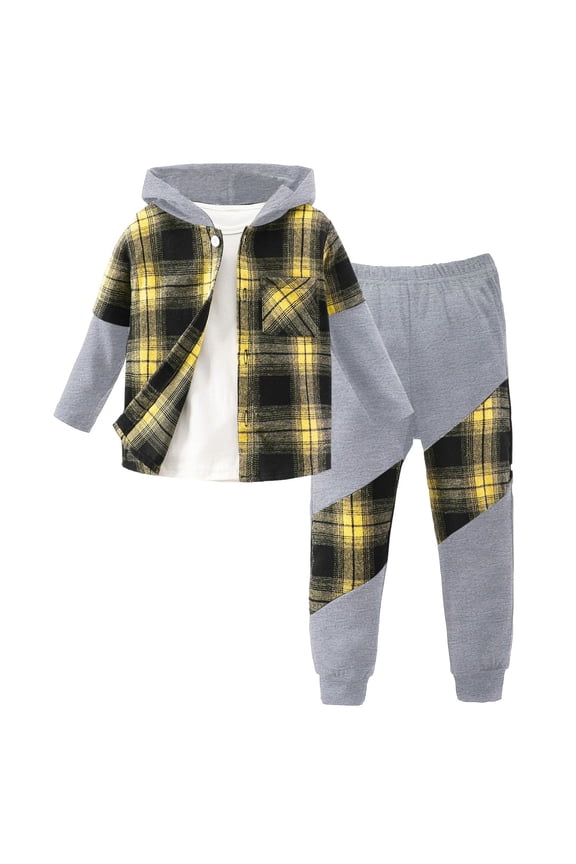 Boys Fall Jacket Toddler Boy Long Sleeve Hoodie Solid Color Top Sweatpants 2 Pieces Outfits 3Y,4Y,5Y,6Y,7Y(Yellow,3Y)