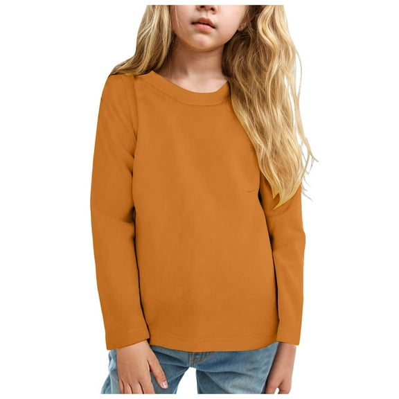 Staki Boys Fall Long Sleeve Shirts Boys Long Sleeve Shirts Kids Crewneck T Shirts Casual Tops Basic Tees(Coffee,6-7 Years)