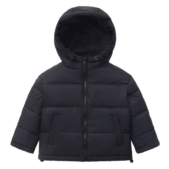 Staki Boys Fuzzy Jacket Baby Ultralight Winter Hooded Jacket Coat Windproof Cute Warm Winter Outwear(Black,6-7 Years)