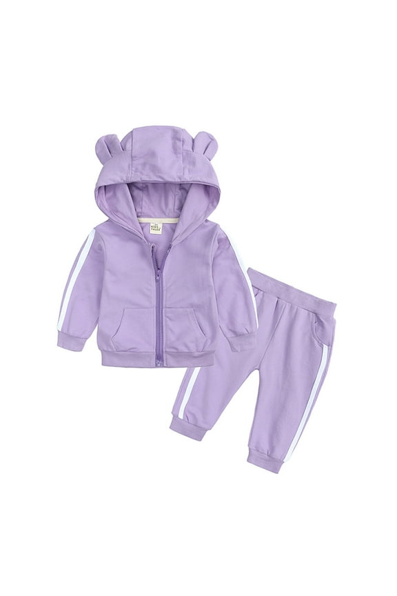 Boys Hoodies Toddler Boy Clothes Long Sleeve Colorblock Hoodie Sweatsuits Tops and Pants 2Pcs Boys Fall Winter Outfits Set(Purple,6-12Months)