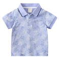 thumbnail image 1 of Staki Boys Linen Shirt Boys Button Down Shirt Tops Short Sleeve Collar Textured Tee Shirts 1-6Y(Blue,1-2 Years), 1 of 9