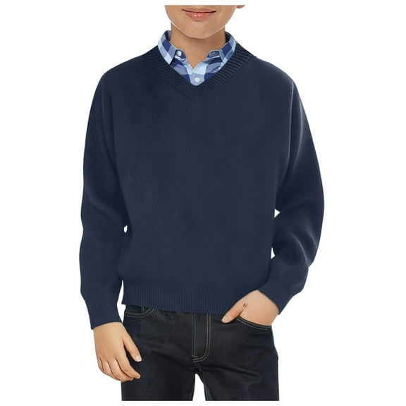 Staki Boys Long Sleeve Kids Boys Sweaters Holiday Sweater Crewneck Knit Pullover (Navy Blue,8-9 Years)
