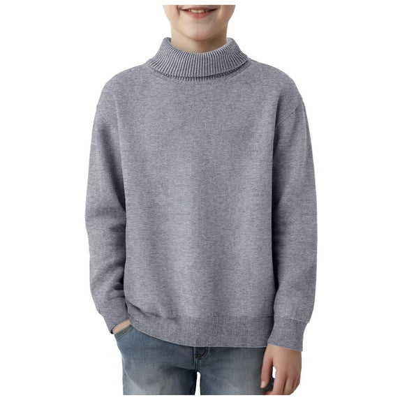 Staki Boys Long Sleeve Kids' Classic Neck Sweater - Warm Knit Pullover for Boys (Gray,9-10 Years)