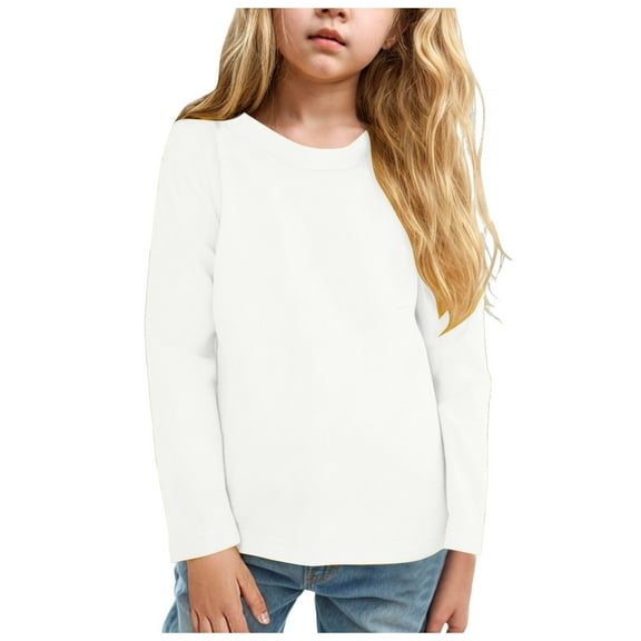 Staki Boys Long Sleeve T-Shirt Boys' Everyday Long-Sleeve Tees Breathable Cotton Blend(White,5-6 Years)