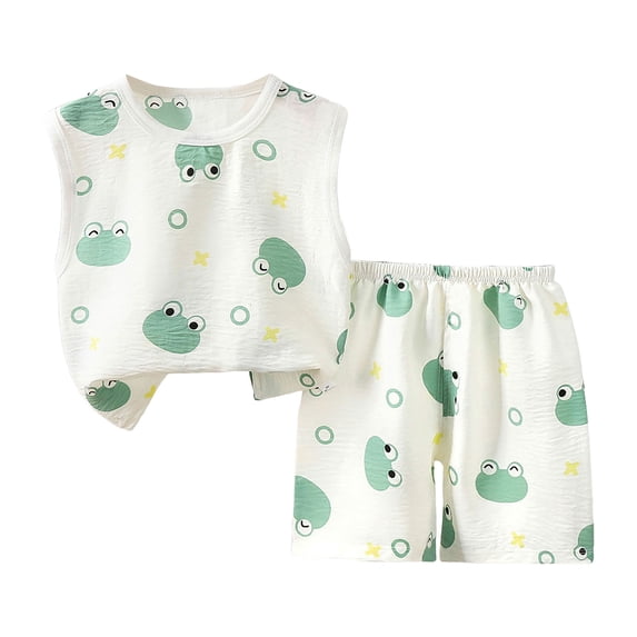 Staki Boys Outfits Toddler Baby Boy Clothes Summer Outfits Sleeveless Tank Vest T-Shirt + Casual Shorts Set 6-24M 3-8Y(12-18 Months,Light Green)
