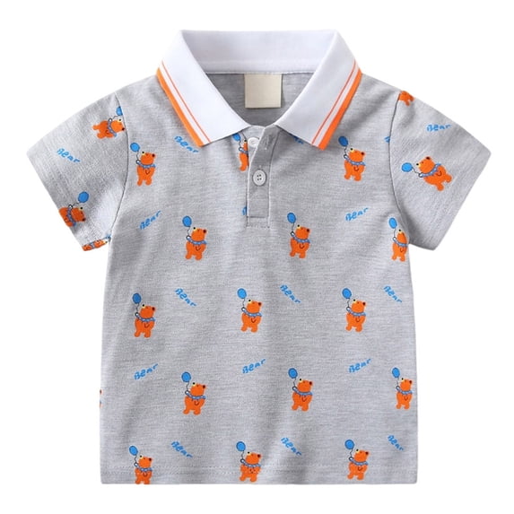 Staki Boys Performance Polo Shirts Boys Polo Shirts School Uniform Cotton Short Sleeve Golf Polo Shirt for Kids Boy 1-6Y(Gray,5-6 Years)