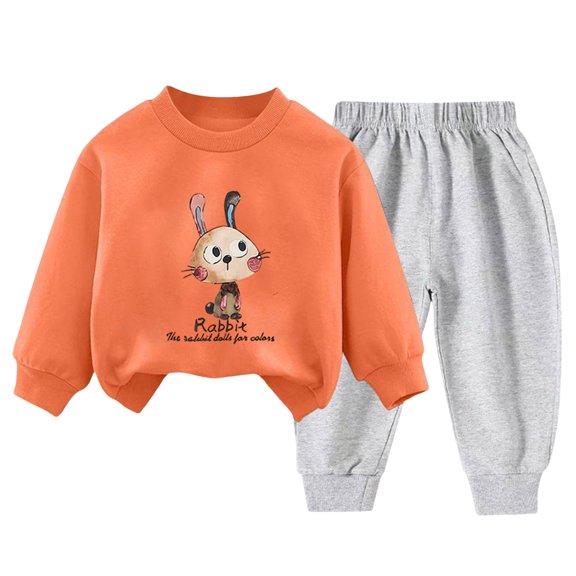 Staki Boys Plaid Shirt Toddler Boy Clothes Outfits Long Sleeve Solid Sweatshirt and Pants 2 Piece Boys Fall Winter Sweatsuit Set 2-5T 6-12Y(Orange,9-10 Years)