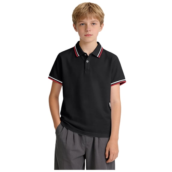 Staki Boys' Polo Shirts Boys' Performance Polo Shirt - Golf Grid Short Sleeve Collar Shirts Youth Stretch Quick Dry Lightweight 1-10Y(Black,9-10 Years)