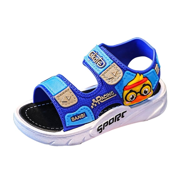 Staki Boys Sandals Boys Sandals with Footbed Adjustable Buckle Summer Slides Flip Flops Open Toes Flat for Kids Toddler(Blue,7.5 Toddler)