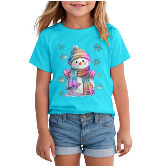 Staki Boys Santa Christmas Shirt Toddler Boys Girls Christmas Tree T-Shirt(Sky Blue,9-10 Years)