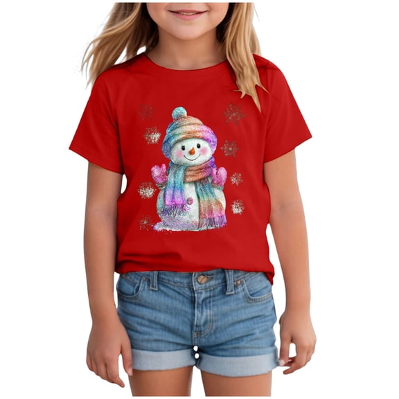 Staki Boys Santa Shirt Christmas Shirts Toddler Boys Girls Xmas Trees T-Shirt Christmas Graphic Tees Holiday Tops(Red,5-6 Years)