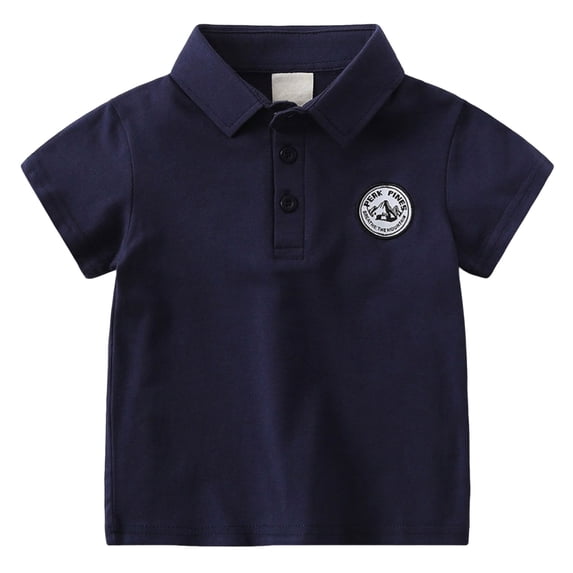 Staki Boys School Uniform Shirts Boys Button Down Shirt Tops Short Sleeve Collar Textured Tee Shirts 2-7Y(Navy,2-3 Years)