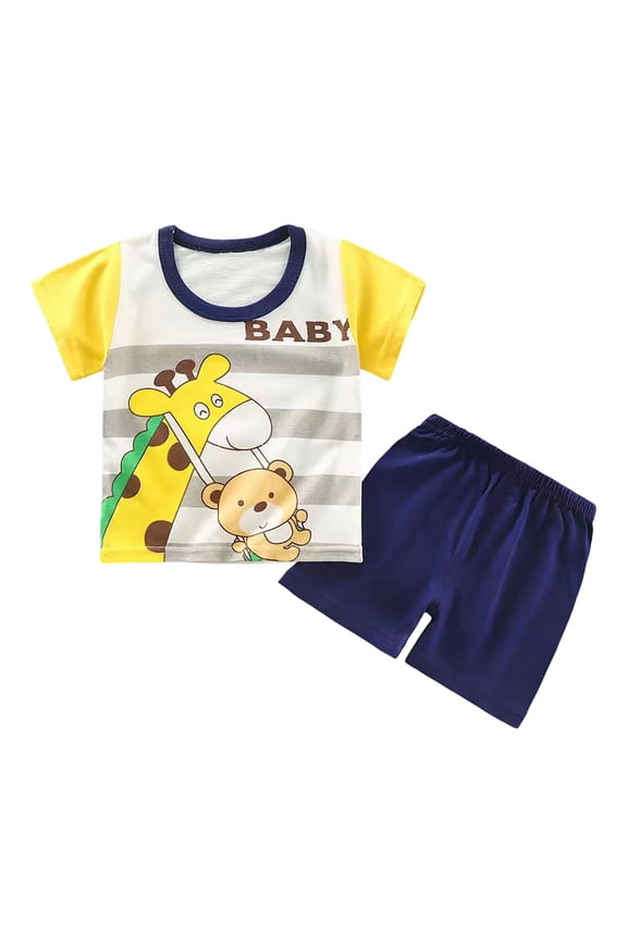 Boys Set Boys' Shorts Set - 2 Piece Short Sleeve Crew Neck T-Shirt and Mesh Shorts Set for Boys 6-24M 3-8Y(Navy,12-18 Months)