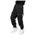 thumbnail image 1 of Staki Boys Slim Fit Pants Boys Cargo Pants Wide Leg Pants Kids Drawstring Straight Trousers with Pockets(Black,8-9 Years), 1 of 4