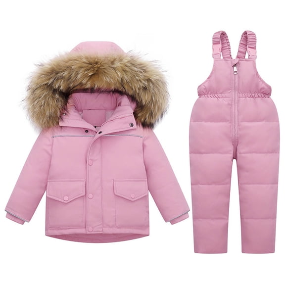 Staki Boys Snow Bibs Winter Kids 2 Piece Ski Suit Boys Thicken Warm Hooded Jacket and Ski Pants Snowsuit Snowboarding Clothes 1Y,2T,3T,4T,5T,6Y(Pink,1-2 Years)