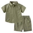 thumbnail image 1 of Staki Boys Summer Outfits Toddler Baby Boy Summer Clothes Short Sleeve Button-down Shirt Tops + Cotton Pants Outfit Set 2T 3T 4T,Army Green 1-2 Years, 1 of 7