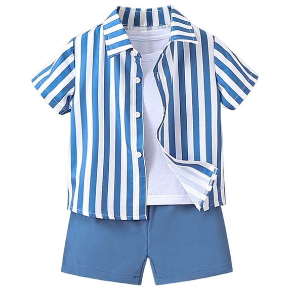 Staki Boys Summer Outfits Toddler Baby Boys Clothes Button-Down Shirt Tops +Shorts Pocket Outfit 2 PCS Set 12M 18M 24M,Blue 18-24 Months