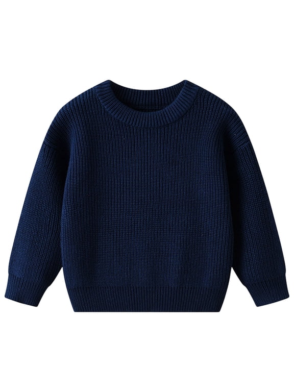 Boys' Sweaters Thick Chunky Knit Tops Thick Chunky Sweater Thermal Crewneck Long Sleeve Warm Pullover Tops for Kids(Navy,1-2 Years)