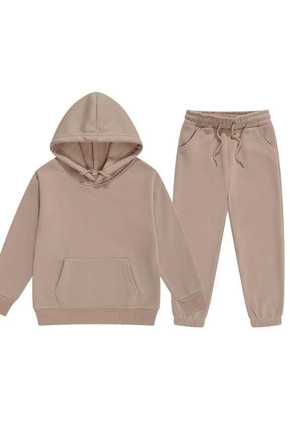 Boys Sweatsuit Boy's 2 Piece Outfits Colorful Graphic Print Long Sleeve Hoodie and Sweatpants Set Tracksuit(Khaki,6-7 Years)