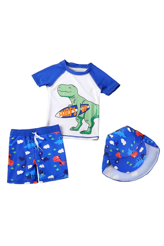 Boys Two Piece Rash Guard Swimsuits Boys Swim Set - 2 Piece Quick Dry Sun Protection Kids Rash Guard Short Sleeve Swim Shirt and Boys Swim Trunks 2T 3T 4T Blue,4-5 Years