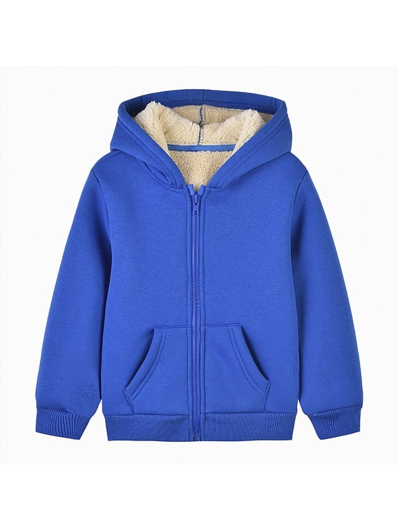 Boys Zip Up Hoodie Fleece Jacket Kids Sherpa Lined Sweatshirts Outerwear Warm Winter Coat 1-9Y(Blue,18-24 Months)