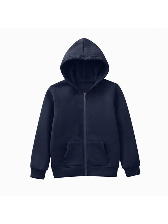 Boys Zip Up Hoodies Kids Fleece Jacket Long Sleeve Sherpa Lined Sweatshirt Warm Winter Coats Outwear 1-9Y(Navy,6-7 Years)