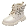 thumbnail image 1 of Staki Brown Booties Toddler Boots for Girls with Side Zipper, Lace Up Girls Combat Boots, Kids Ankle Boot for Toddler(Beige,15 Big Kid), 1 of 4