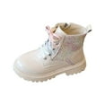 thumbnail image 1 of Staki Brown Boots for Girls Girls Ankle Boots Kids Lace-up Glittery Combat Work Boot(White,10 Toddler), 1 of 9