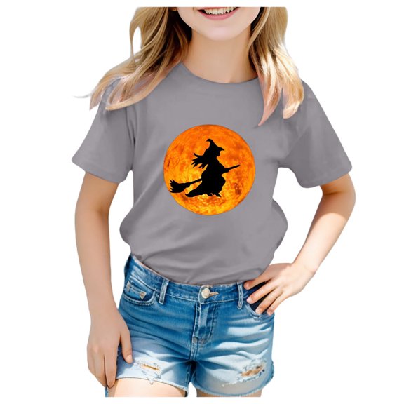 Staki Brown Shirt Girls Kids Halloween Shirt Girls Graphic Tees Toddler Halloween Short Sleeve Top(Gray,8-9 Years)