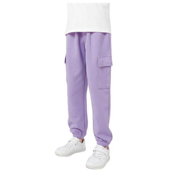 Staki Cargo Pants Boys Boys Cargo Pants Wide Leg Pants Kids Drawstring Straight Trousers with Pockets(Purple,5-6 Years)