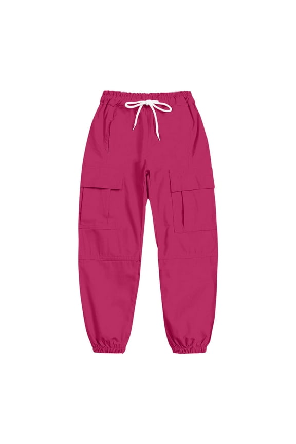 Cargo Pants For Girls Girls Cargo Pants Elastic Waist Lightweight Outdoor Jogger Pants(Hot Pink,5-6 Years)