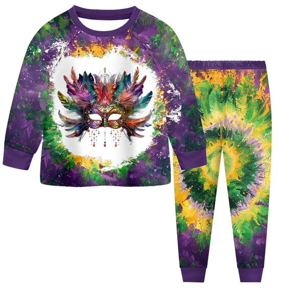 Staki Carnival Children's Clothing Toddler Girl Mardi Gras Outfit Crewneck Sweatshirt Set 2 Piece Cute Little Girl Clothes 2-9Y(Dark Purple,7-8 Years)