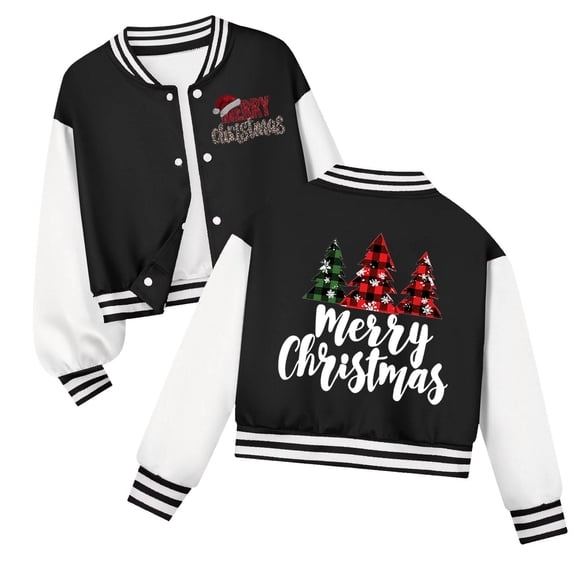 Staki Children's Letter Jacket Girl's Christmas Jacket Button Down Long Sleeve Preppy Outerwear(Black,9-10 Years)