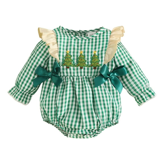 Staki Christmas Baby Girl Outfit Bubble Sweatshirt Romper Santa Tree Bodysuit Tops Newborn Xmas Clothes Baby Girl Christmas Outfit(Green,0-3 Months)