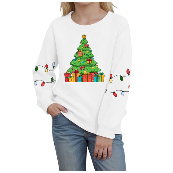 Staki Christmas Clothes for Girls Baby Girl Outfit Christmas Sweatshirt Fall Toddler Girls Outfits Shirts Tops(White,3-4 Years)