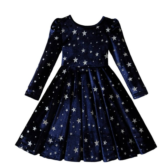 Staki Christmas Dress Girl Girls Christmas Dresses Long Sleeve Rib Knit Plaid Patchwork Dress(Navy,4-5 Years)