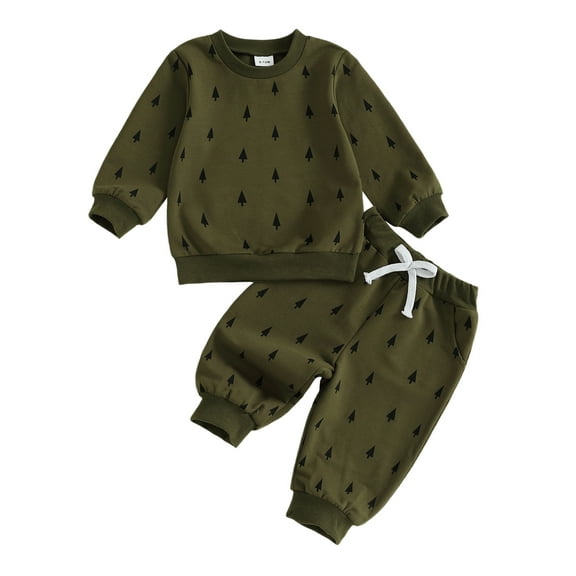 Staki Christmas Fleece Pullover Sweatshirt and Jogger Pants Outfit Set Little Kid to Big Kid Infant Sweatshirt(Green,12-18 Months)