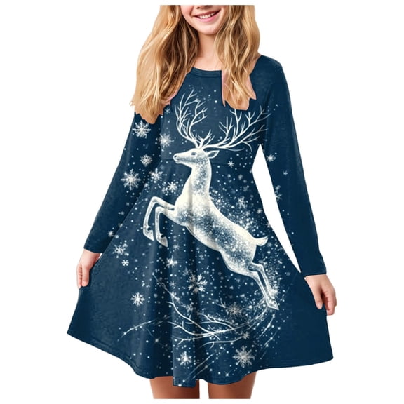 Staki Christmas Girls Dress Girls Dresses for Winter Long Sleeve Toddler Girls Clothes Party Dresses for Girls(Sky Blue,17-18 Years)