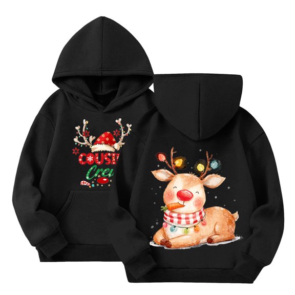 Staki Christmas Hoodie Girls Kids Christmas Hoodie Girl Cute hoodie with Pocket(Black,3-4 Years)