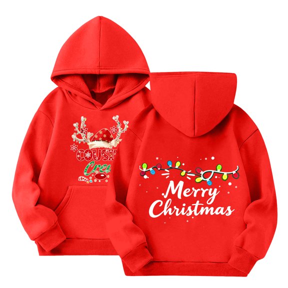Staki Christmas Hoodies Girls Girls Cool Fleece Liner Hoodies Upgrade Quality Pullover Novelty Print hoodie with Front Pocket(Red,3-4 Years)