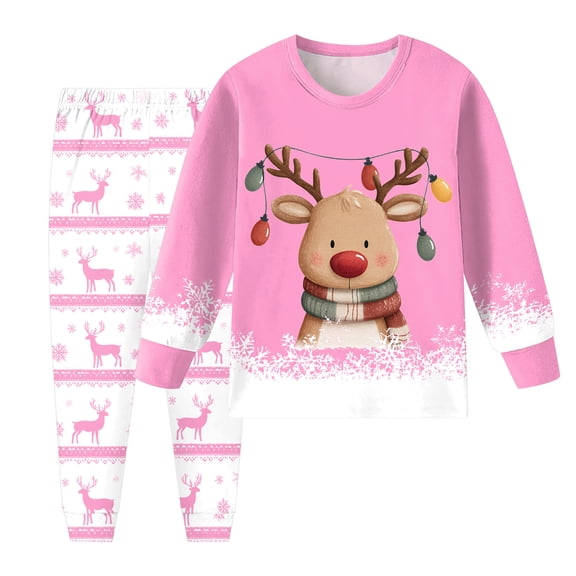 Staki Christmas Pajamas Kids Baby Boys Christmas and Holiday Kids 2 Piece Pajama Sets(Pink,8-9 Years)