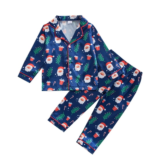 Staki Christmas Pant Set Boy Baby Boys Christmas and Holiday Kids 2 Piece Pajama Sets(Blue,18-24 Months)