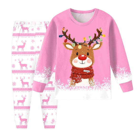 Staki Christmas Pjs for Boys Toddler Boy Christmas Outfit - Kids Long Sleeve Xmas Winter Pajama Set(Pink,3-4 Years)