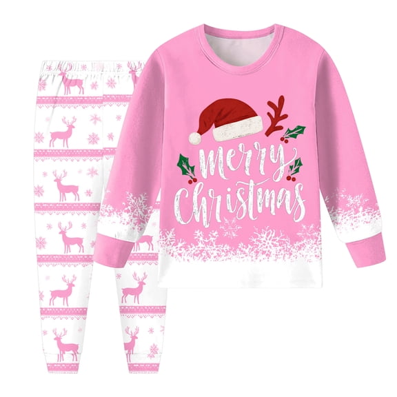 Staki Christmas Pyjamas Set for Kids Boys Silk Pajamas Sets Long Sleeve Sleepwear 2 Piece Pjs Set(Pink,5-6 Years)
