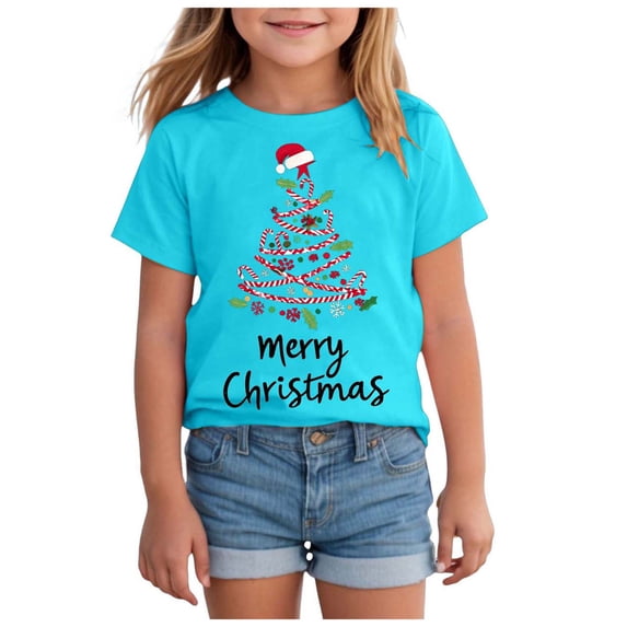 Staki Christmas Shirts for Women Cute Snowflake Graphic Shirts Short Sleeve Funny Print Tee Oversized Vintage Christmas Shirt(Light Blue,18-24 Months)