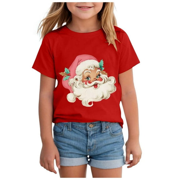 Staki Christmas Shirts for Girl Christmas Embroidered Shirts with Reindeers Xmas Oversized T Shirts Christmas Crew Shirt(Red,13-14 Years)